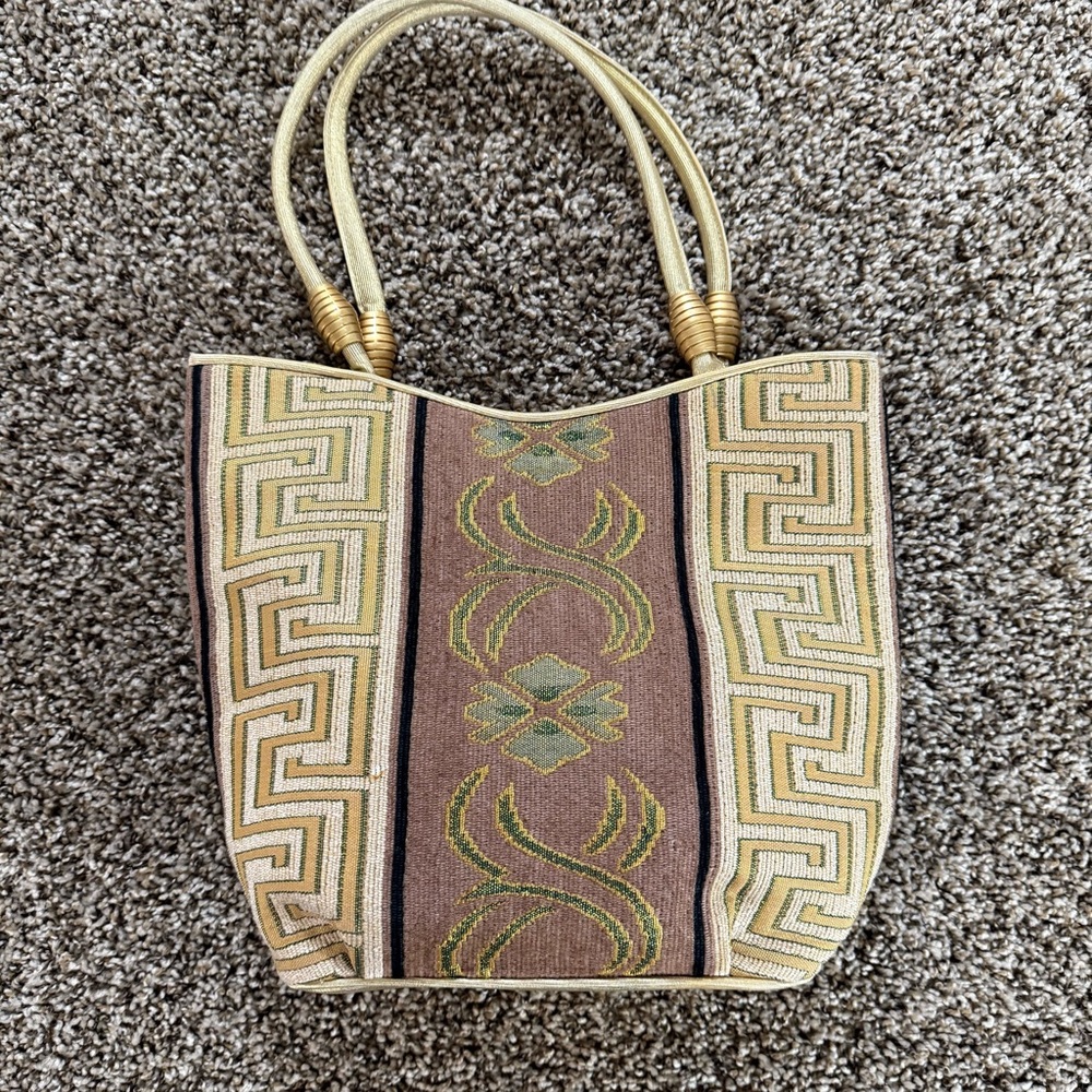 Tapestry Purse Tote Bag Gold Handles Southwest Boho Geometric Made‎ in Korea
